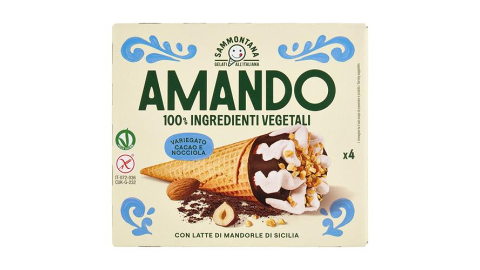Sammontana Amando 4 Coni gelato alla Vaniglia variegati ai Frutti di Bosco 4 x 75 g