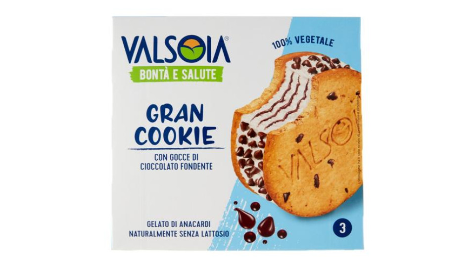 Valsoia Bontà e Salute Gran Cookie con Gocce di Cioccolato Fondente 3 x 90 g