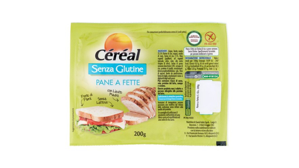 Céréal Senza Glutine Pane a Fette 200 g
