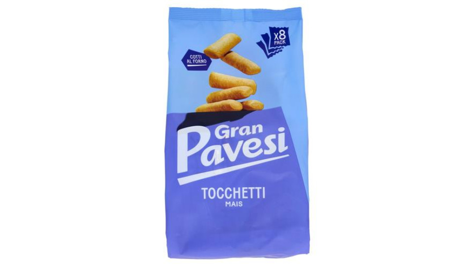 Gran Pavesi Snack Tocchetti, Snack al Mais Cotti al Forno, Senza Olio di Palma, 8 Pacchetti 256g