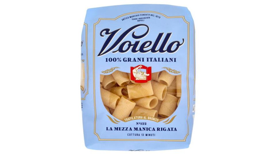 Voiello Pasta La Mezza Manica Rigata N°122 grano Aureo 100% italiano Trafilata bronzo 500 g