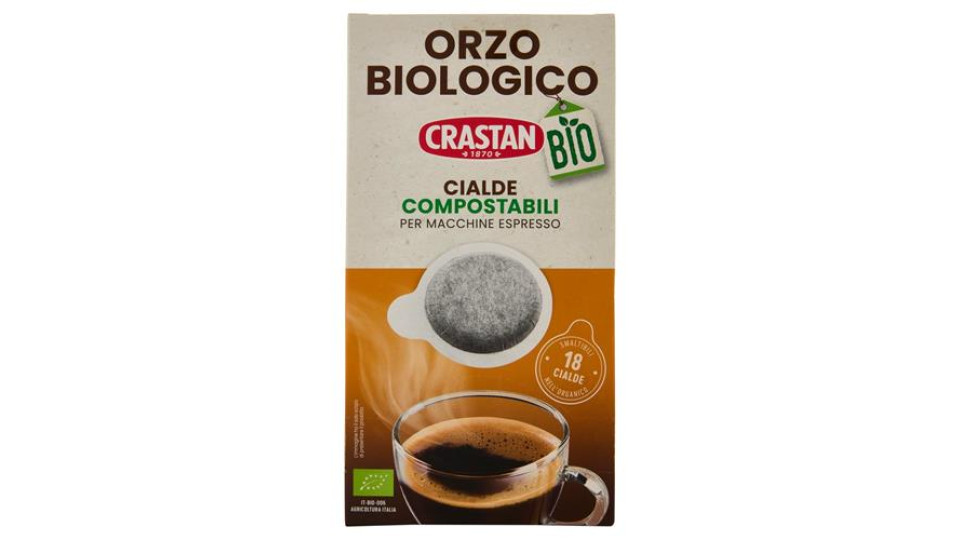 Crastan Bio Orzo Biologico Cialde Compostabili per Macchine Espresso 18 x 6 g