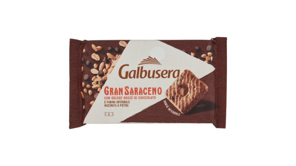 Galbusera Gran Saraceno con Golose Gocce di Cioccolato e Farina Integrale Macinata a Pietra 6x43,3 g