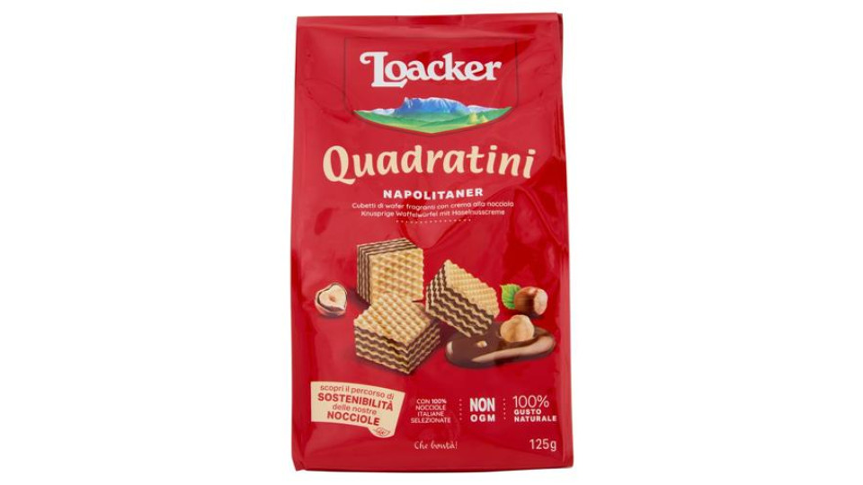 Loacker Quadratini Napolitaner Wafer con crema alle Nocciole 100% Italiane Wafers 125 g