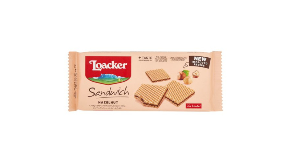 Loacker Sandwich Hazelnut Wafer con crema alle nocciole 100% italiane Wafers 75g