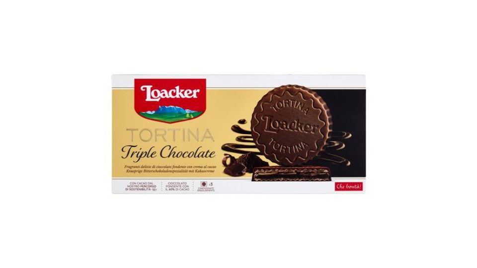 Loacker gran Pasticceria, tortina triple dark al cioccolato fondente con crema al cacao 3 pezzi 63g