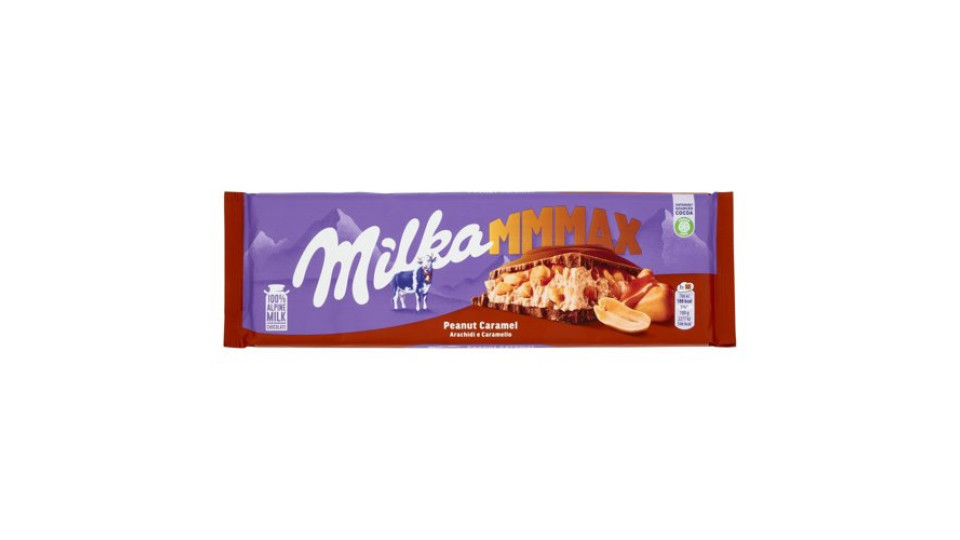 Milka Mmmax, maxi tavoletta di cioccolato al latte 100% alpino con arachidi e caramello - 276g