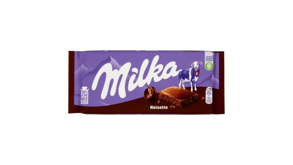 Milka Noisette, tavoletta di cioccolato al latte 100% alpino all'aroma di nocciole - 100g