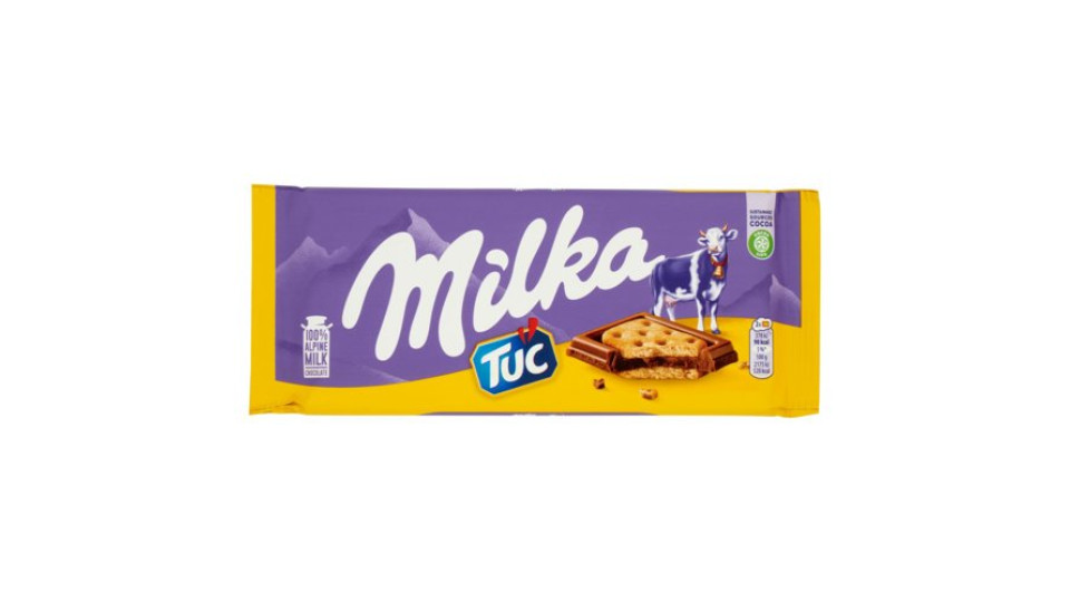 Milka Tuc, tavoletta di cioccolato al latte 100% alpino e cracker TUC - 87g