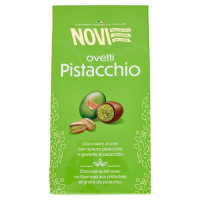 Ovetti di cioccolato al latte con ripieno al pistacchio e granella di pistacchio caramellata