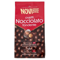 Ovetti di cioccolato extra fondente con ripieno gianduiotto e nocciola intera (10%)