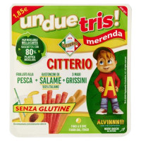 Citterio UnDueTris! merenda Frullato alla Pesca + Bastoncini di Salame + Grissini Senza Glutine 160g