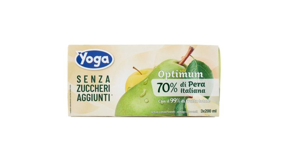 Yoga Optimum Senza Zuccheri Aggiunti* 70% di Pera Italiana 3 x 200 ml