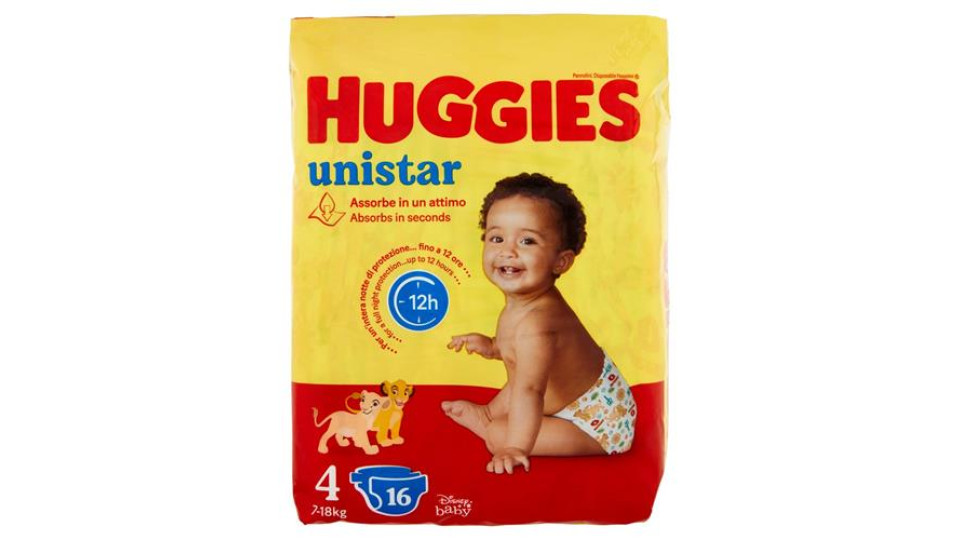 Huggies unistar Pannolini 4 7-18 Kg 16 pz