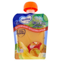 MELLIN Merenda di Frutta 100% Frutta Mista con Mela, Pera, Banana, Albicocca Pouch 90 g