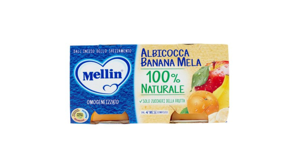 Mellin Albicocca Banana Mela 100% Naturale Omogeneizzato 2 x 100 g