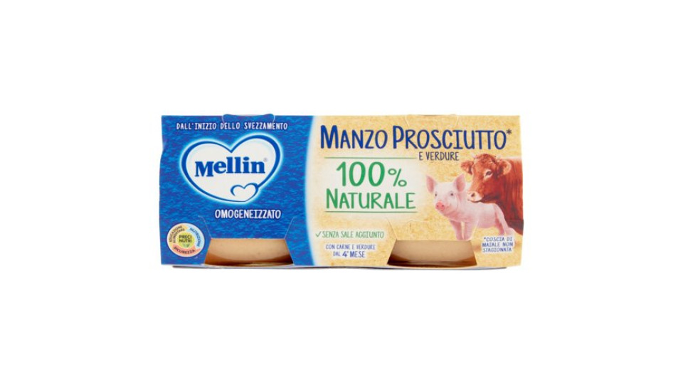 Mellin Manzo Prosciutto* e Verdure 100% Naturale Omogeneizzato 2 x 80 g