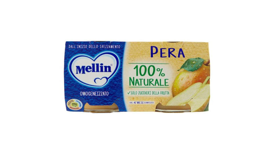 Mellin Pera 100% Naturale Omogeneizzato 2 X 100 G