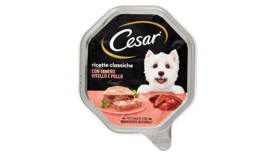 Cesar Ricette Classiche Cibo Umido Cane in Vaschetta con Tenero Vitello e Pollo 150 g