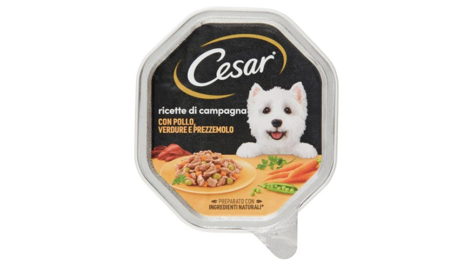 Cesar Ricette di Campagna Cibo Umido Cane in Vaschetta con Pollo, Verdurine e Prezzemolo 150 g