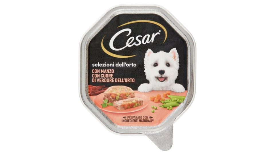 Cesar Selezioni dell'Orto Cibo Umido Cane in Vaschetta con Manzo e Cuore di Verdure dell'Orto 150 g