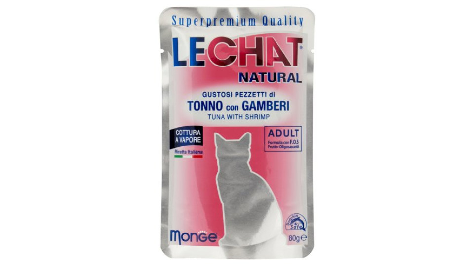 LeChat Natural Gustosi Pezzetti di Tonno con Gamberi 80 g
