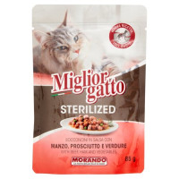 Migliorgatto Sterilized Bocconcini in Salsa con Manzo, Prosciutto e Verdure 85 g