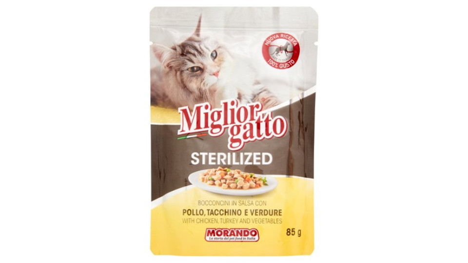Migliorgatto Sterilized Bocconcini in Salsa con Pollo, Tacchino e Verdure 85 g