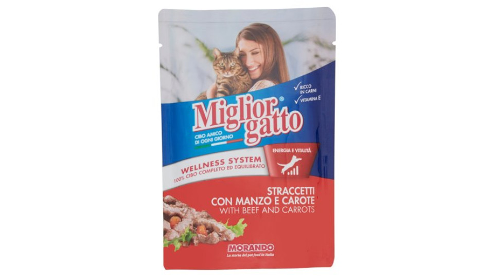 Migliorgatto Straccetti con Manzo e Carote 100 g