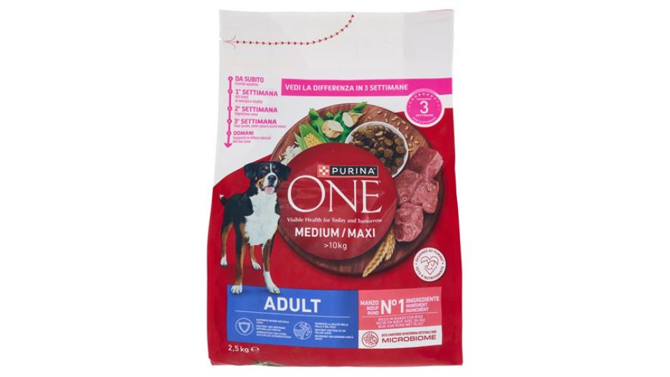 PURINA ONE Medium/Maxi Adult Ricco in Manzo con Riso 2,5 kg
