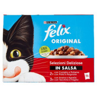 Purina Felix Original Cibo Umido per Gatti in salsa con Coniglio, Pollo, Anatra e Tacchino 10x85 g