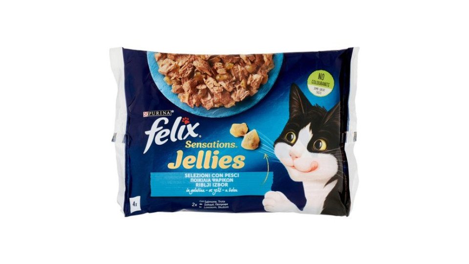 Purina Felix Sensations Jellies Cibo Umido per Gatti con Salmone e Trota 4x85 g