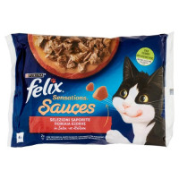 Purina Felix Sensations Sauces Cibo Umido per Gatti con Tacchino e Bacon, Manzo e Pomodoro 4x85 g