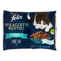 Purina Felix Sfilaccetti Rustici Cibo Umido per Gatti con Tonno e Salmone 4x80 g