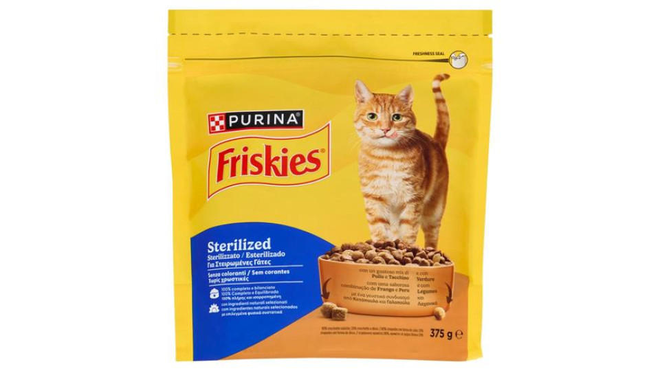 Purina Friskies Cibo per Gatti Sterilizzati con Pollo, Tacchino e verdure 375 g