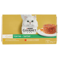 Purina Gourmet Gold Tortini Cibo Umido per Gatti con Pollo e Carote, con Manzo e Pomodori 4x85g