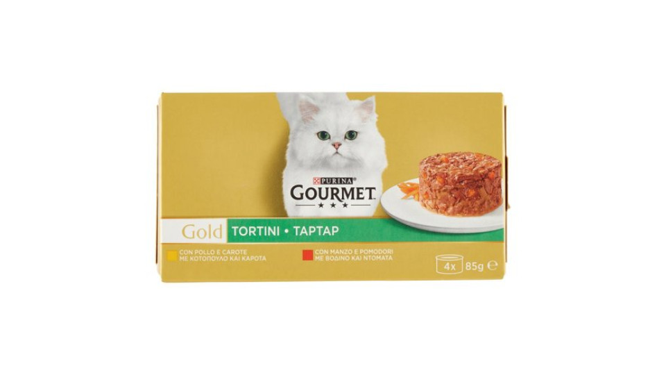 Purina Gourmet Gold Tortini Cibo Umido per Gatti con Pollo e Carote, con Manzo e Pomodori 4x85g