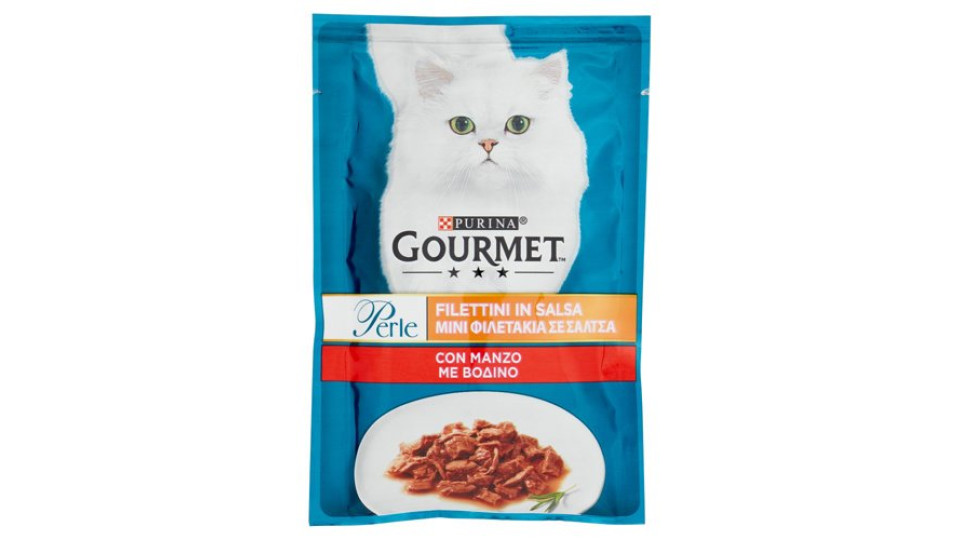 Purina Gourmet Perle Filettini in Salsa Cibo Umido per Gatti con Manzo 85g