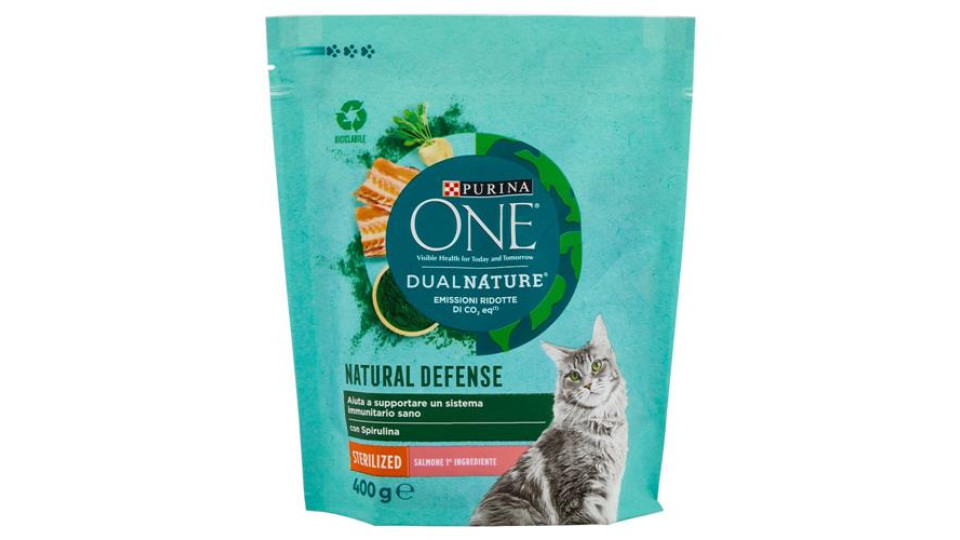 Purina One Dual Nature Cibo per Gatti Sterilizzati Salmone e Spirulina naturale 400 g