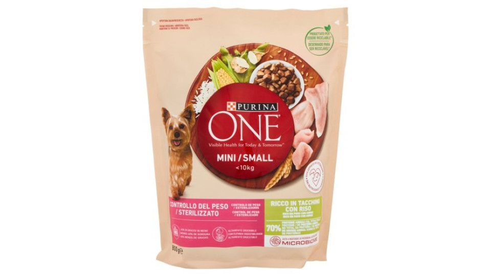 Purina One Mini <10kg Crocchette per Cani Controllo del peso Ricco in Tacchino con Riso 800g