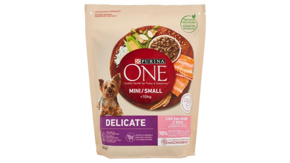 Purina One Mini <10kg Crocchette per Cani Delicate con Salmone e Riso 800g