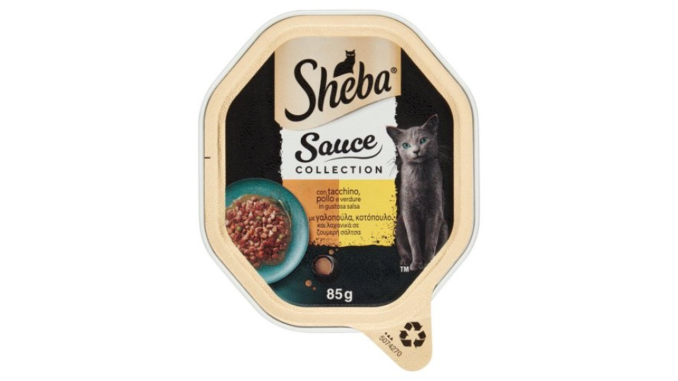 Sheba Sauce Collection in salsa cibo umido gatto con Tacchino Pollo e Verdure 85g