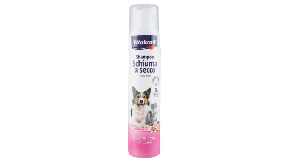 Vitakraft Shampoo Schiuma a secco Profumo Floreale Per cani, gatti e cuccioli 200 ml