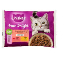 Whiskas Pure Delight Cibo Umido Gatto Succulenti Straccetti in Gelatina con Manzo e Pollo 4 x 85 g