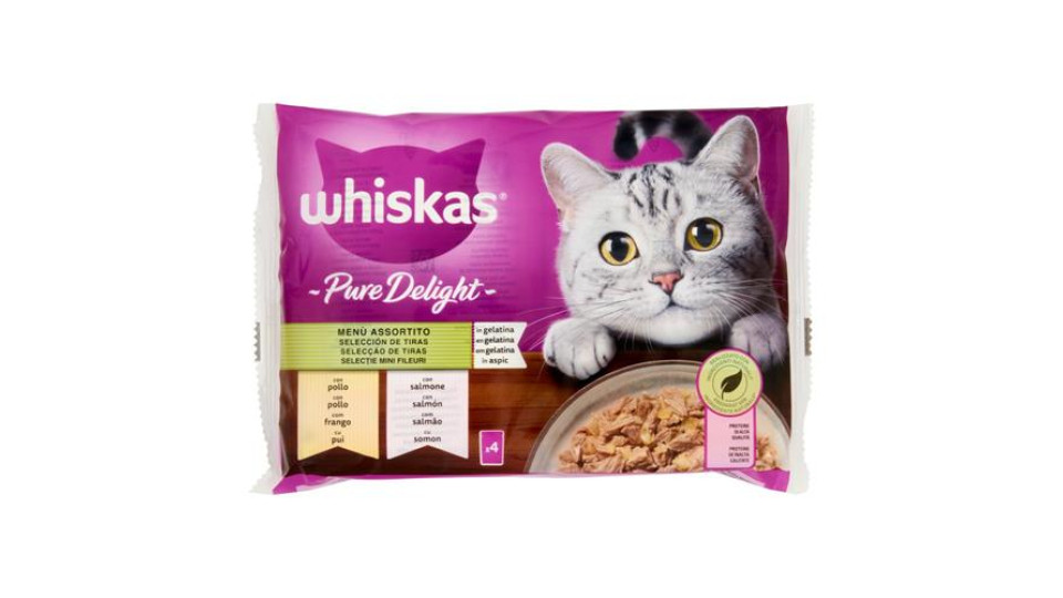 Whiskas Pure Delight Menù Assortito in gelatina con pollo, con salmone 4 x 85 g