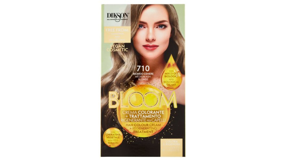 Dikson Bloom Crema Colorante + Trattamento Rigenerante per Capelli 710 Biondo Cenere