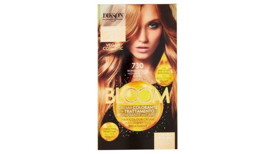 Dikson Bloom Crema Colorante + Trattamento Rigenerante per Capelli 730 Biondo Dorato
