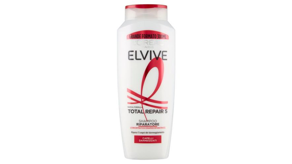 Elvive Total Repair 5 Shampoo Riparatore, per Capelli Danneggiati, 300 ml