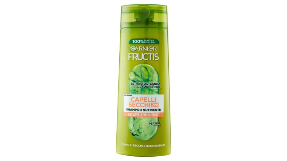 Garnier Fructis Shampoo Capelli Secchi 2in1, shampoo per capelli secchi e danneggiati, 250 ml