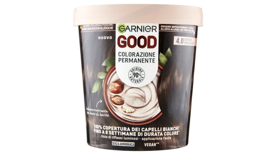 Garnier GOOD 4.0 Castano Cioccolato, colorazione permanente senza ammoniaca, 90% origine naturale